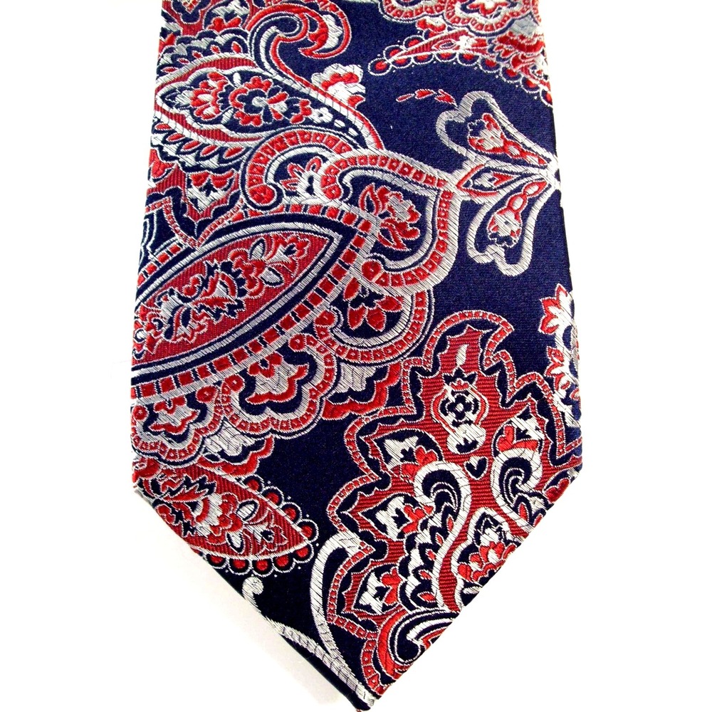 Men's Izod Paisley Silk Neck Tie, Navy,‎ Red, Silver